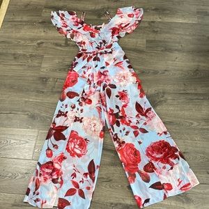 Marciano by Guess blue with red flowers jumpsuit, Sz XS/ 38